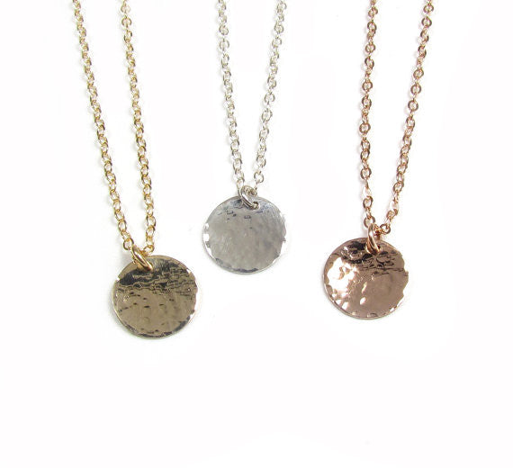 Set of 3 Layering Necklaces | Beaded Satellite Chain, Engraved Bar, Pendant & Hammered Disc